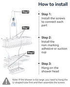 YASONIC Never-Rust Aluminum Hanging Shower Caddy – Over-the-Showerhead Organizer with 10 Hooks for Razor and Sponge – Includes Soap Basket – White - color: White
