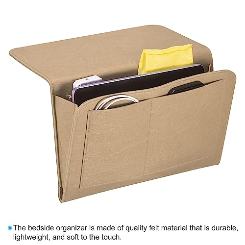 PATIKIL 13in Bedside Caddy, Bed Caddy Bedside Organizer Hanging 5 Pocket Soft Felt Bed Pockets Bedside Storage Organizer Remote Control Holder for Bedroom Phones Glasses, Beige - color: Beige, size: 12.6*8.6inch
