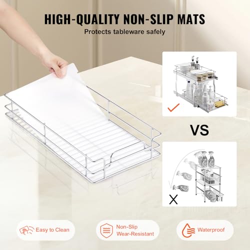 VEVOR Pull Out Cabinet Organizer, 12"W x 21"Dx15.2"H Heavy Duty Slide Out Pantry Shelves, Chrome-Plated Steel Roll Out Drawers for Home,13.5"Wx22"Dx19"H Inside Kitchen Cabinet, Bathroom, Under Sink - size: 12"W x 21"Dx15.2"H