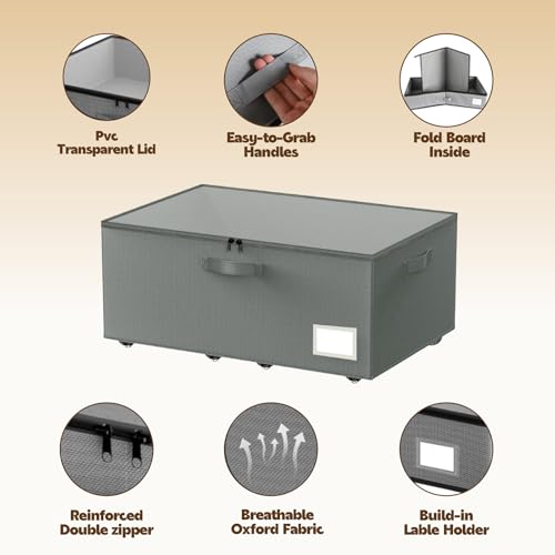 Under Bed Storage with Wheels, 2-Pack Under Bed Storage Containers, No Assemble Required 10 inches Height, Rolling underbed storage Drawers, Underbed Storage Bins for Shoes, Clothes, Blankets, Toys - color: Grey