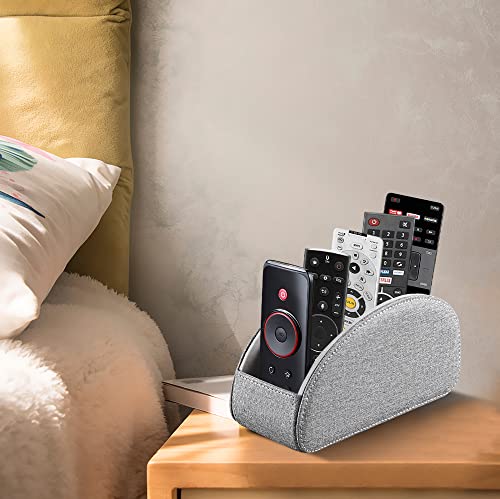 PU Leather Remote Control Holder,TV Remote Caddy with 5 Compartments,Bedside Table or Desktop Organizer for TV,DVD,Blu-Ray,Heater Controllers and Glasses,Media Player,Pen or Pencil Storage(Grey) - color: Grey