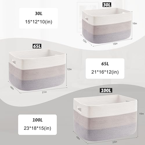 Artfeel Blanket Basket,Rectangle Woven Baskets for Storage,100L Laundry Basket for Decorative Nursery Blanket,Toys,Dirty Clothes and Magazine in Shelves,Baby Room,and Living Room - color: Gray, size: 100L