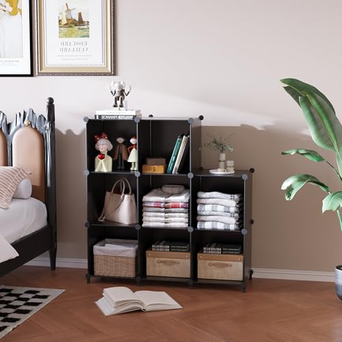 AWTATOS 8 Cube Storage Organizer, Closet Organizer Storage Shelf, Bookcase Bookshelf, DIY Stackable Storage Cubes Shelves for Closet, Bedroom, Home, Office, Black - color: Black, size: 4x2