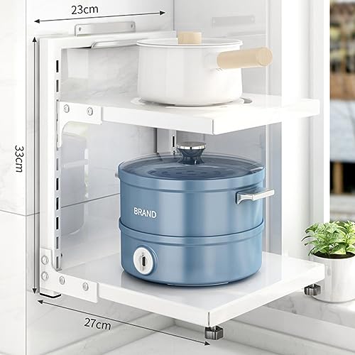 Pots and Pans Organizer for Cabinet White Adjustable 2 Tier Pot Organizer Rack Under Sink or Floating Shelf Heavy Duty Kitchen Storage Organizers Pot Lid Organizer - color: White, size: 2 Tier