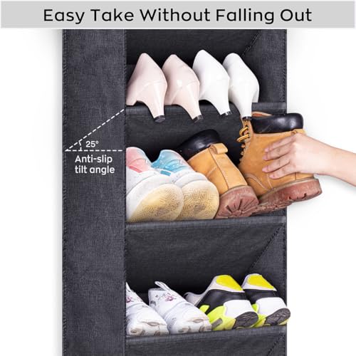 SLEEPING LAMB Shoe Rack for Door with Large Deep Pocket, Hanging Door Shoe Organizer for Closet Hanger, Dorm and Narrow Sneaker Storage Holder, Black - color: Black, size: 52.5''