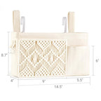 Mkono Bedside Caddy Hanging Organizer, Boho Macrame Storage with Fixed Straps and Hooks, 4 Pockets Holder Remote Magazine Accessories for Home Loft Bunk Bed, Dorm, Hospital Beds