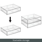 mDesign Wide Plastic Stackable Bathroom Storage Organizer Bin with Pull Out Drawer for Cabinet, Vanity, Shelf, Cupboard, Cabinet, Countertop, Closet Organization - Lumiere Collection - 2 Pack - Clear - size: 12 x 16 x 4 (Pack of 2)