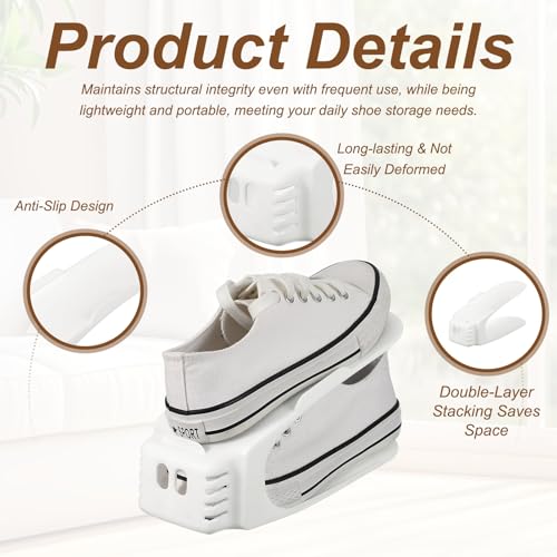 uxcell Shoe Slot Organizer 4 Pcs, 10.2x3.9x5.1 Inch Shoe Stacker Double Layer 50% Space Saver for Storage Closet Rack Organization, White - color: White