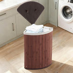 Bamboo Laundry Hamper Large 58L with Removable 2-Section Liner, Foldable Storage Basket with Lid and Handles for Bedroom, Laundry Room, Small Spaces – Brown - Triangle - color: Brown - Triangle