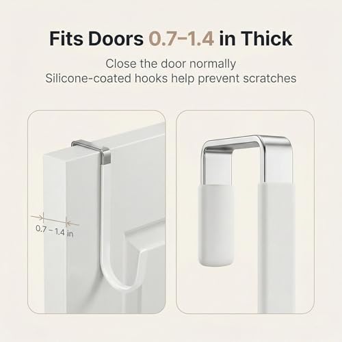 10-Pocket Over the Door Organizer with Heavy-Duty 600D Oxford Fabric, Upgraded Hooks with Silicone Protectors for Dorm, Closet Storage, Bedroom, Bathroom