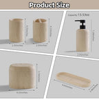 Bathroom Accessories Set, Travertine Stone-Look, 5 PCS Bathroom Accessory Set with 13.53 OZ Soap Dispenser, Toothbrush Holder, Tumbler, Vanity Tray, Cotton Swab Jars for Countertop (Yellow) - color: Yellow 5 Pcs