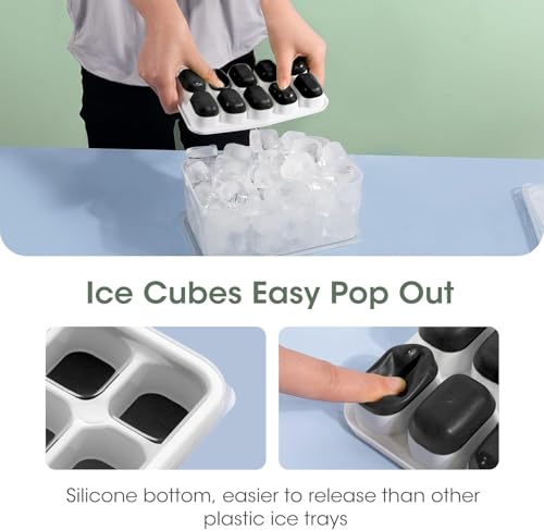 DOQAUS Ice Cube Tray with Lid and Bin - 4 Pack Silicone Ice Cube Trays for Freezer, Stackable Ice Bucket Kits with Storage Container & Scoop for Kitchen, RV, Cocktail, Coffee - color: Dark Black