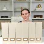 BLU MONACO | Cardboard Magazine File Holder Set of 6 | Vertical Magazine File Holder with Label Slots | Beige Linen Foldable File Organizers for Desk Shelf Office - color: Grey Linen
