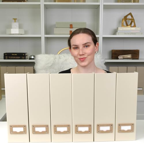 BLU MONACO | Cardboard Magazine File Holder Set of 6 | Vertical Magazine File Holder with Label Slots | Beige Linen Foldable File Organizers for Desk Shelf Office - color: Grey Linen