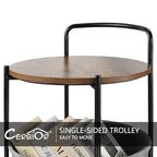Rolling Round Metal Side Table,2-Tier Storage Side Table with Wheels,End Coffee Table with Steel Frame and Fabric Storage Basket,Cart Side Table Tray for Living Room,Bedroom,Wood Black - color: Wood Black