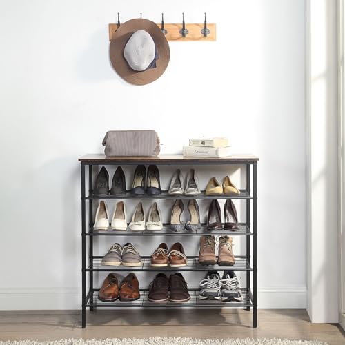 5-Tier Shoe Rack Organizer, Metal Mesh Shoe Storage Shelf, for Entryway, Hallway, Closet, Dorm Room, Industrial, Rustic Brown - size: 5-Tier