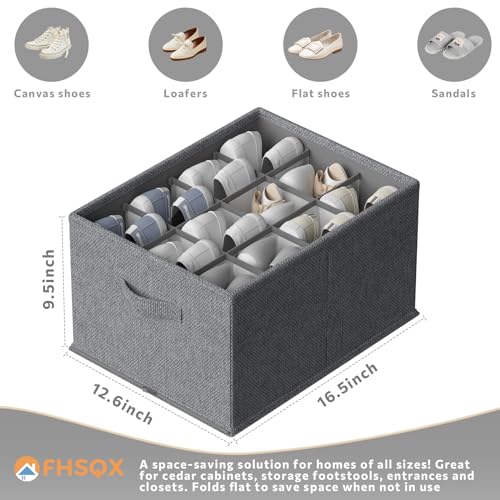 FHSQX 2 Pack Shoe Organizer for Closet,Foldable Shoe Organizer,Fits up to 24 Pairs,Storage Containers With Bottom Support for Shoes - color: Grey, size: 16.5*12.6*9.5in