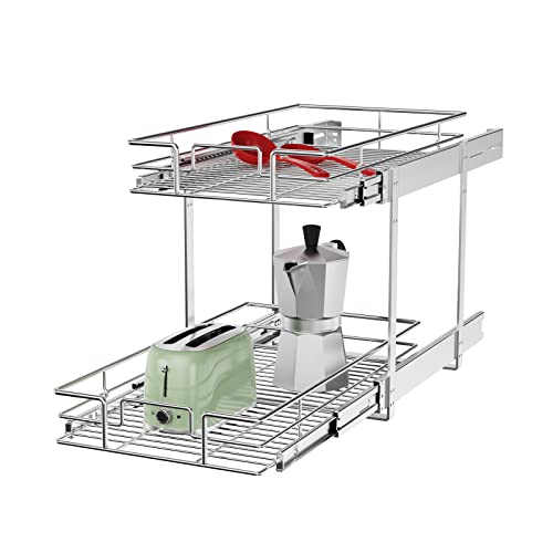 ROOMTEC Individual Pull Out Cabinet Organizer (11" W x 21" D), 2 Tier Spice Rack Organizer for Cabinet, Slide Out Drawer Pantry Shelf Organization and Storage for Kitchen Bathroom - color: 2 Tier, size: 11"W x 21"D