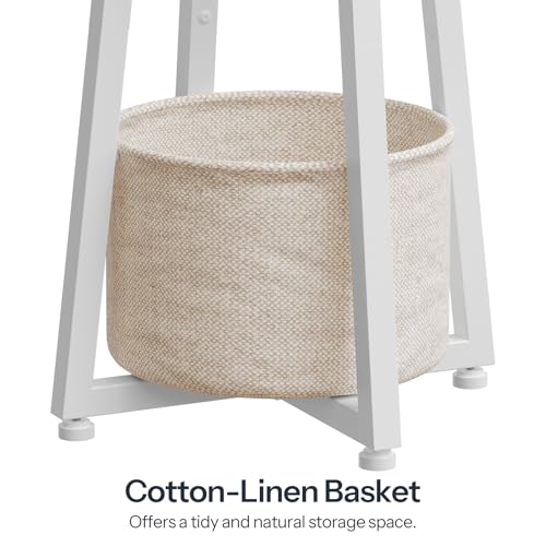 HOOBRO Small Round Side Table, 2-Tier Round Sofa End Table, Compact Nightstand with Cotton Linen Storage Basket, for Small Space, Living Room, Bedroom, Dorm, White WW183BZ01 - color: White