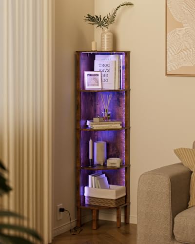 Corner Shelf Stand, 5 Tier Corner Bookshelf,Corner Furniture for Bedroom Display Corner Shelf for Small Space,Wood Shelves with Storage Rack for Living Room,Office, Rustic Brown - color: Rustic Brown
