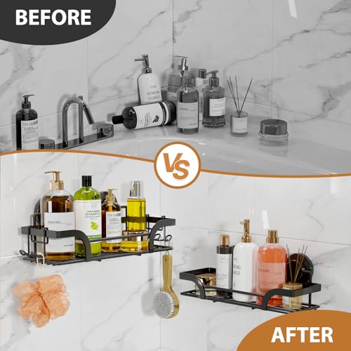 LEVERLOC 2 Pack Shower Caddy Suction Cup, Shower Shelves for Inside, Rustproof Metal Bathroom Storage NO-Drilling Bath Organizer with Large Capacity,Heavy Duty Storage Basket,Home Decor,Black - color: Black