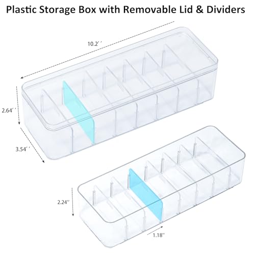2 Pack Cable Organizer Box with Lid, Plastic Cord Storage Organizer with 8 Adjustable Compartments for Home Office Desk Drawer, Clear Phone Charger Bins - size: 2 Pack