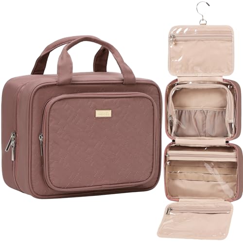NISHEL Travel Toiletry Bag for Women, Makeup Essentials Organizer, Hanging Case for Accessories, Cosmetics, Medium Size, Rosewood-Pink - color: Rosewood-Pink, size: Medium