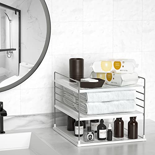 2 PACK Cabinet Organizer for Foil and Plastic Wrap- Divided Compartment Holder for Kitchen Bag- Upgraded Kitchen&Counter &Pantry Organizers and Storage(White&Gray) - color: White With Gray