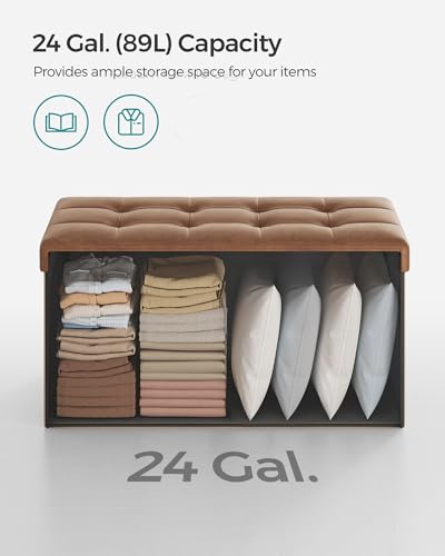 SONGMICS MAZIE Collection - 30 Inches Storage Ottoman Bench with Flipping Lid, Storage Chest Footstool, Load 660 lb, for Entryway, Living Room, Bedroom, Synthetic Leather, Coffee Brown ULSF045K01 - color: Coffee Brown, size: 15"D x 30"W x 15"H