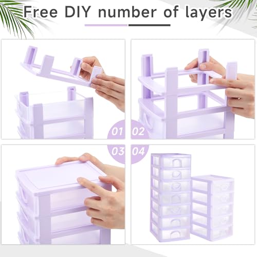 Thyle 2 Pcs Plastic Drawers Organizer Mini Organizer Stackable Plastic Clear Drawer Storage Box Containers Storage Units for Desktop Classroom Craft 6.7 x 4.9 x 13.4 inches(Purple) - color: Purple