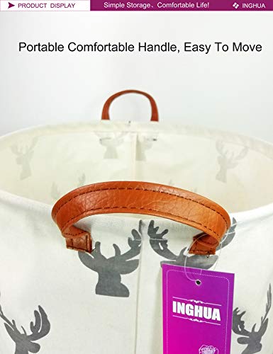 Laundry Hamper Large Canvas Fabric Lightweight Storage Basket/Toy Organizer/Dirty Clothes Collapsible Waterproof for College Dorms, Boys and Girls Bedroom,Bathroom(grey deer) - color: grey deer
