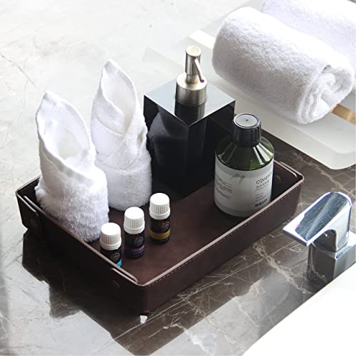 CASIRENA Faux Leather Valet Tray Organizer for Men - Catch-All Tray for Entryway Table Key, Wallet, Watch, Coin Change, Phone, Dresser EDC Dump Jewelry, Bedside Nightstand Desk-top Catchall - color: Coffee Brown, size: Rectangle