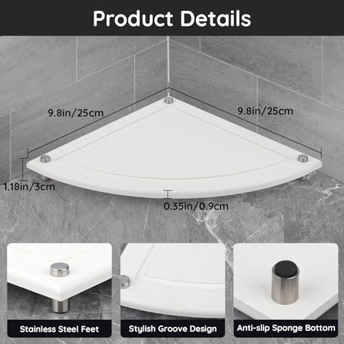 Segbeauty Fast Drying Corner Counter Shelf, 9.85in Instant Dry Corner Sink Organizer Diatomite Tray, Water Absorbent Tray for Bathroom Counter Decor, Side Countertop Organizer for Soap Dispenser - color: Pure White, size: 9.9" x 9.9" x 1.2"