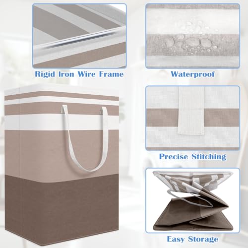 BlissTotes 3-Pack Laundry Basket, Freestanding＆Waterproof Laundry Hamper, Collapsible Tall Clothes Hamper with Easy Carry Handles for Clothes, Towels in the Family and Dorm,Gradient Khaki,88L - color: Khaki, size: 88L