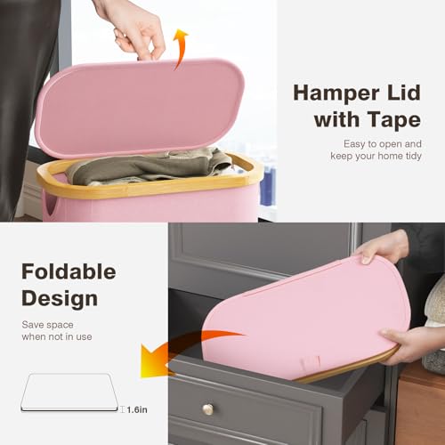 Bathola 75L Slim Laundry Hamper with Lid, Dirty Clothes Hampers for Laundry, Collapsible Laundry Baskets for Small Spaces, Bedroom, Bathroom, Laundry Room, Pink - color: Pink, size: 75L