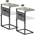 Vagusicc C Shaped End Table, Set of 2 Tall Side Table for Couch, Adjustable Height Small Couch Side Table for Small Spaces, End Table Slide Under Sofa Table TV Tray Arm Table for Living Room, Grey - color: Greige 2pc