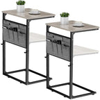 Vagusicc C Shaped End Table, Set of 2 Tall Side Table for Couch, Adjustable Height Small Couch Side Table for Small Spaces, End Table Slide Under Sofa Table TV Tray Arm Table for Living Room, Grey - color: Greige 2pc