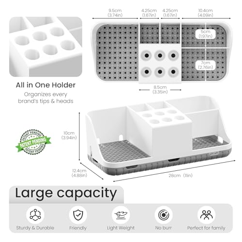 Boperzi Electric Toothbrush Holders with Cord Slots: Detachable Toothbrush and Toothpaste Holders, Large Tooth Brush Storage Caddy Set Drainage, Anti-Slip Bathroom Counter Organizer for Family, Kids - color: White/Grey