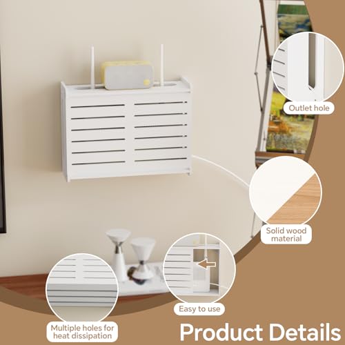 Wooden WiFi Router Storage Box Hider Shelf, Decorative Projector Box Hider Rack Countertop, for Cable, Modem, Internet, Router Power Cover Storage Organizer Cabinet Wall Mounted, White - color: White, size: Small