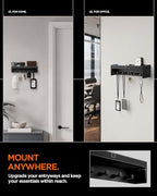 Spigen Key Holder Wall Mount with Adhesive Hooks and Organizer Tray for Wallet, Watch, Sunglasses – Entryway Shelf Rack for Door, Home, or Living Room – Black - style: Key Holder