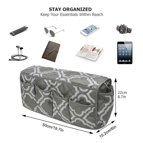Armchair Caddy,Non Slip Sofa Armrest Organizer, Couch Armrest Remote Control Holder,Waterproof Recliner Arm Caddy with 14 Pockets for Cell Phone TV Remote Control - color: Grey Pattern
