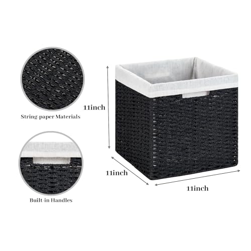 DULLEMELO Wicker Storage Baskets 11x11 Cube Storage Bins for Organizing Woven Baskets Set of 2 Waterproof Wowen Storage Cube Organizer for Pantry Closet Set of 2 - Black - color: Black, size: 11in-2 pack