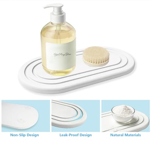 2PCS Water Absorbing Stone Tray, Quick Drying Diatomite Bathroom Tray, Drying Stone for Kitchen Counter, Soap Dish Dispenser Vanity Organizer