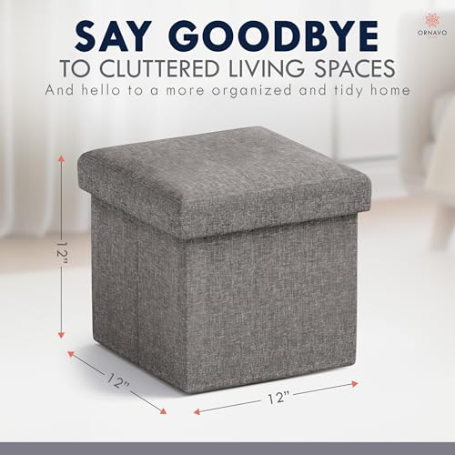 Ornavo Home Small Storage Ottoman Foldable Collapsible Cube Square Linen Ottoman Foot Rest Stool Seat, for Living Room, Bedroom, Home Office, Dorm - 12 x 12 x 12, Dark Gray - color: Dark Gray