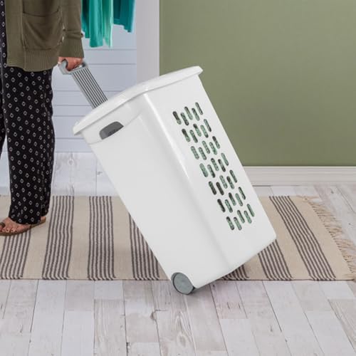 Sterilite 18-Pack Ultra Wheeled Hamper, Laundry Basket w/Flip-Top Lid & Retractable Handle - Plastic Rolling Clothes Storage Cart with Ventilated Holes for Home, Apartment or Dorm - size: 18 Pack
