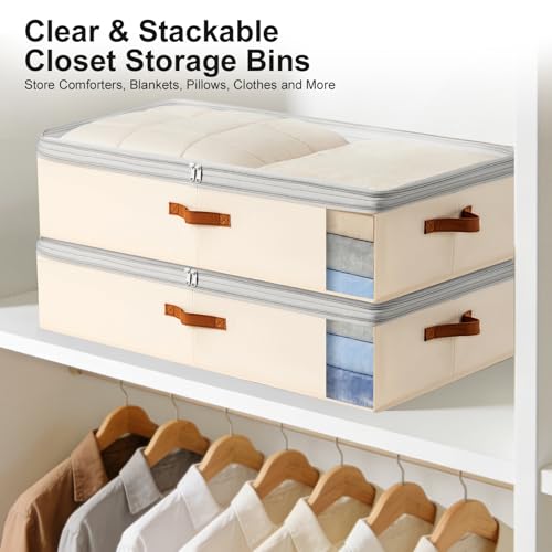 Under Bed Storage Bins - 98L Height-adjustable Under Bed Storage Containers, Compression Blanket Storage Comforter Storage Sweater Storage, Clothes Storage Bins With Clear Window, 3 Pack Beige - color: Beige, size: 3 Pack