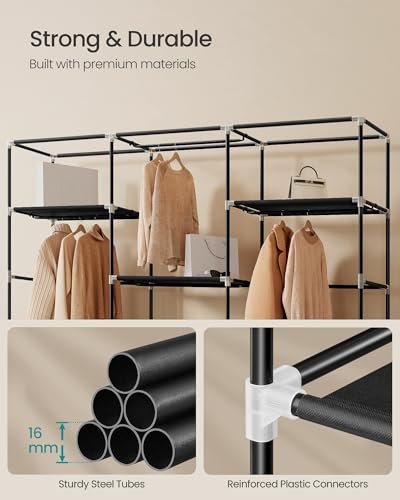 SONGMICS Portable Closet, Fabric Wardrobe, Clothes Rack with Shelves, Pockets, Large Capacity, 4 Hanging Rods, 74.4 x 17.7 x 70.9 Inches, Black URYG011BZ02 - color: Black, size: 3 Tiers(70.9"H)