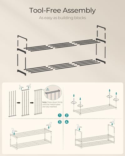 SONGMICS Shoe Rack, 2-Tier Shoe Organizer, Metal Storage Shelf, Upright or Upside Down, for 15-18 Pairs, Stackable, for Entryway, 11.8 x 46.1 x 14.6 Inches, Black ULSA032B01 - color: Black, size: 2 Tiers (46.1"W)