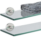 JQK Bathroom Glass Shelf Brushed, Tempered Glass Shower Storage 12 by 5 inches, 304 Stainless Steel Brushed Steel Wall Mount 2 Pack, TGS101L12-BN-P2 - color: Brushed, size: 12 Inch (2 Pack)
