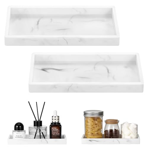 Luxspire Bathroom Vanity Tray - 2 Pack (7.9" x 4") Silicone Soap Dish for Kitchen Countertop, Bathroom Counter Tray for Soap Dispenser Perfume Jewelry Accessories, Marble White - color: Marble White, size: 7.87 × 3.94 × 0.79 in
